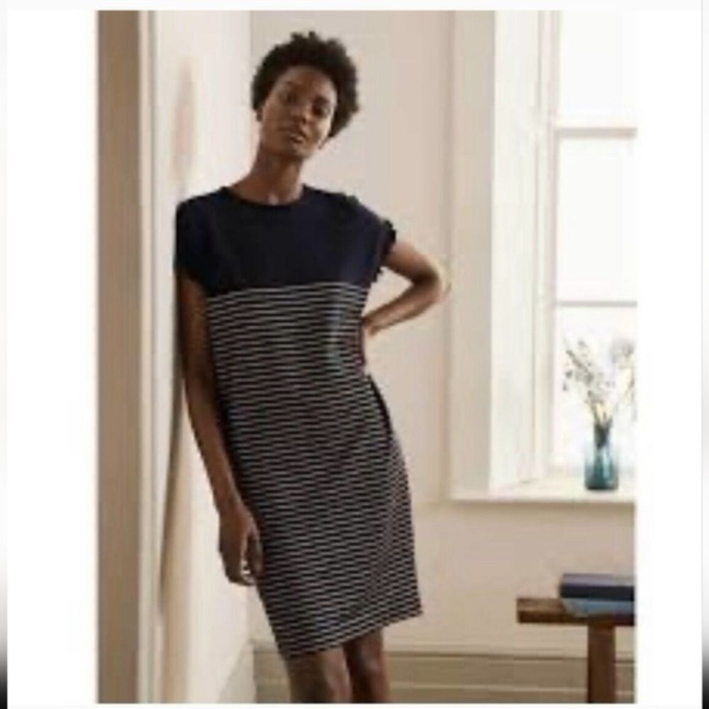 Boden Navy and White Striped Mini Dress